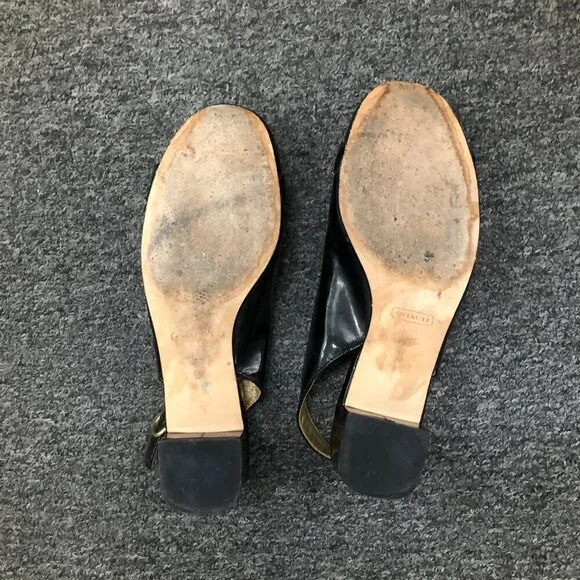 Coach Patent Leather Octava Low Heels Slingback Turnlock Black Size 7.5 - Picture 11 of 14